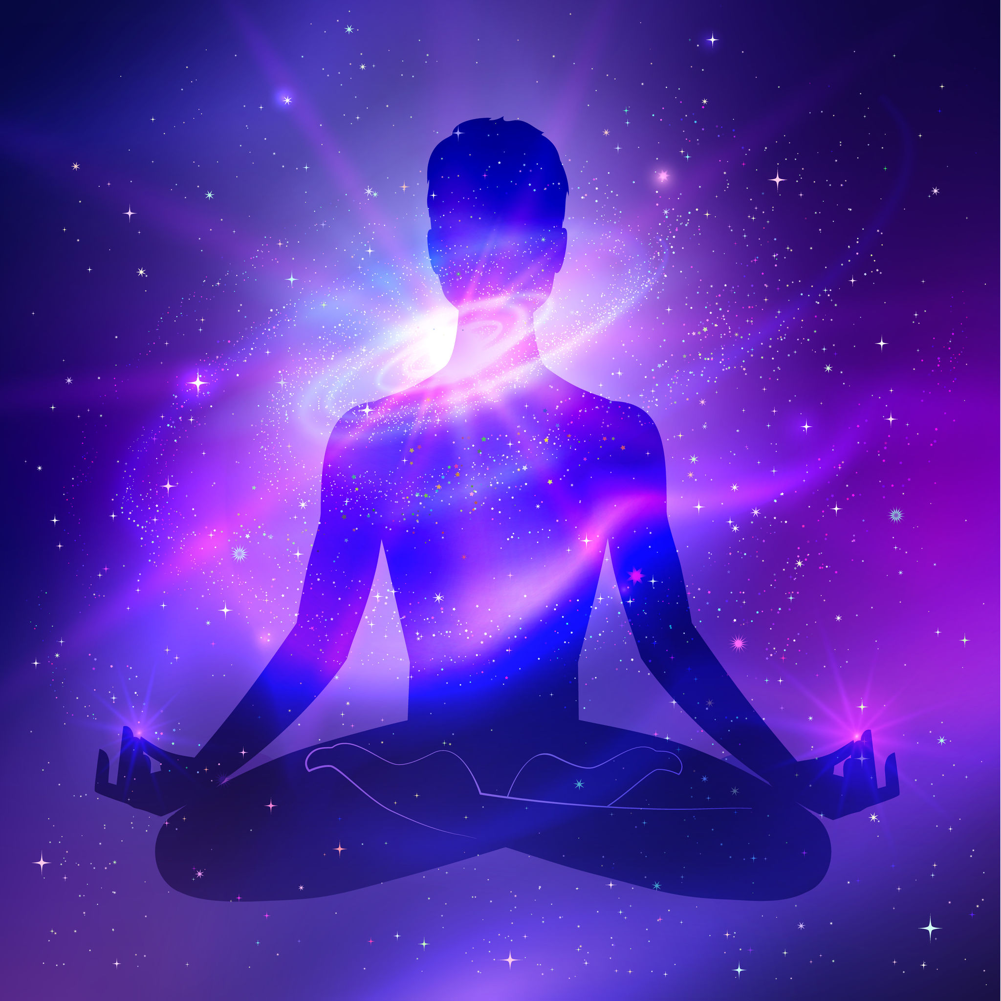 38329445 – outer space and male silhouette. meditation concept.